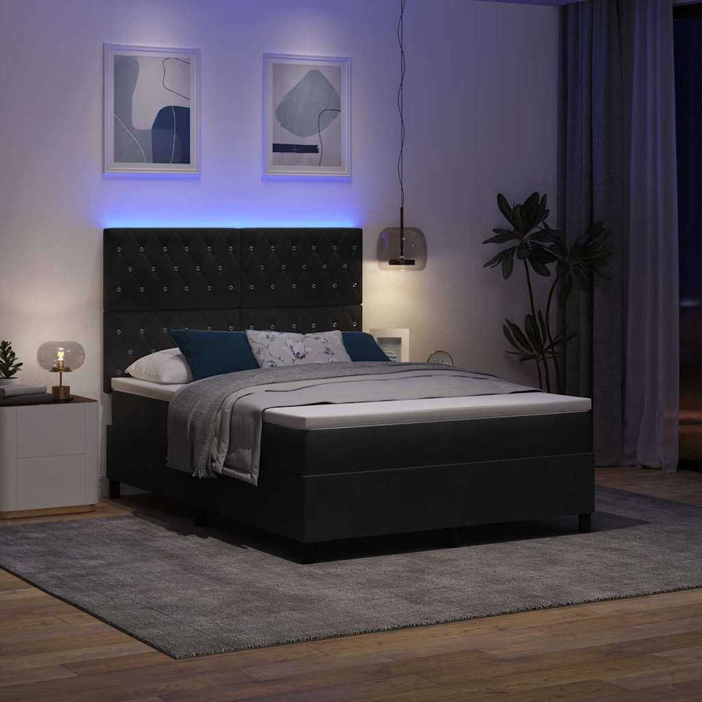 vidaXL Łóżko z sprężyną LED z materacem Czarny 140 x 200 cm Aksamit