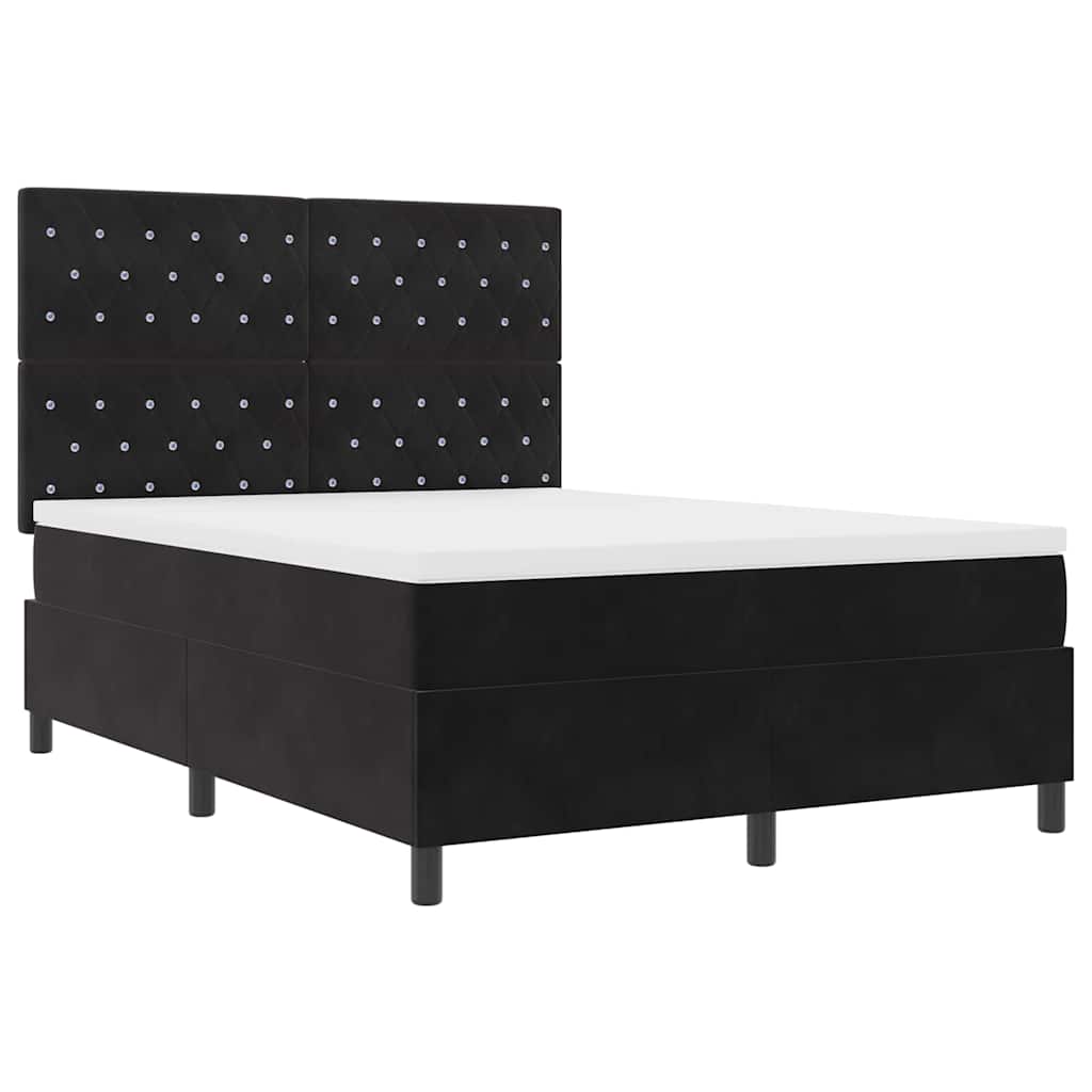 vidaXL Łóżko z sprężyną LED z materacem Czarny 140 x 200 cm Aksamit