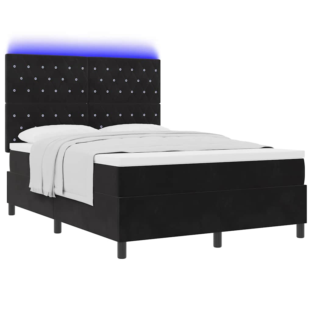 vidaXL Łóżko z sprężyną LED z materacem Czarny 140 x 200 cm Aksamit