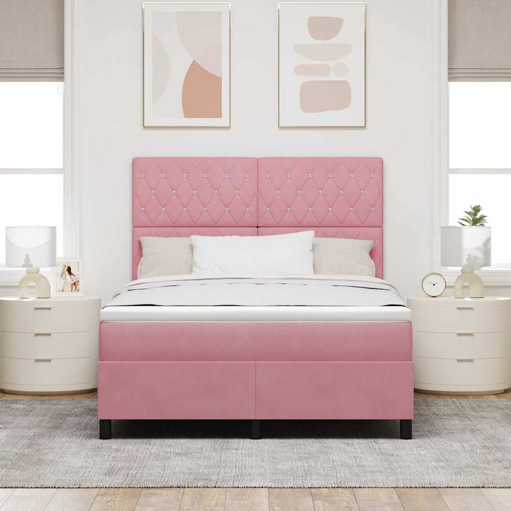 vidaXL Łóżko z sprężyną LED z materacem Różowy 140 x 200 cm Aksamit