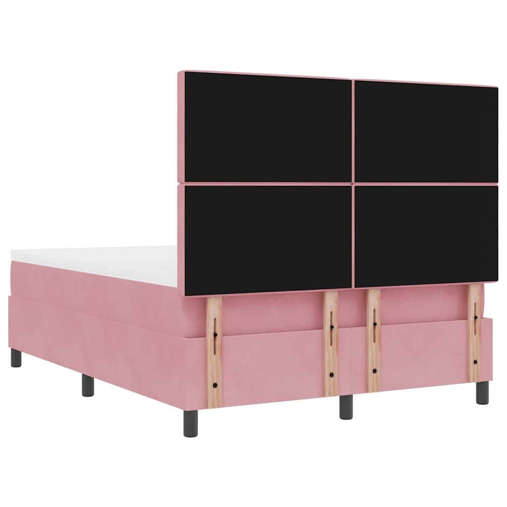 vidaXL Łóżko z sprężyną LED z materacem Różowy 140 x 200 cm Aksamit