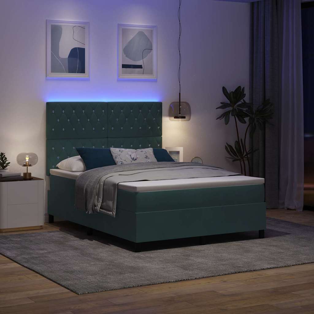 vidaXL Łóżko z sprężyną LED Ciemna zieleń 160 x 200 cm Aksamit