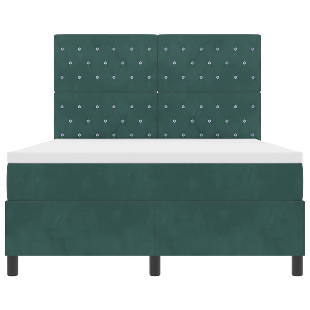 vidaXL Łóżko z sprężyną LED Ciemna zieleń 160 x 200 cm Aksamit