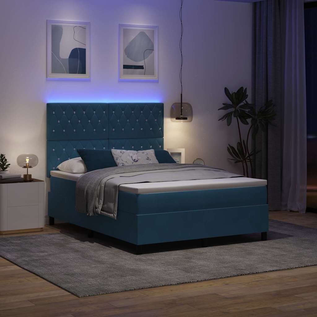 vidaXL Łóżko z sprężyną LED Ciemnoniebieski 160 x 200 cm Aksamit