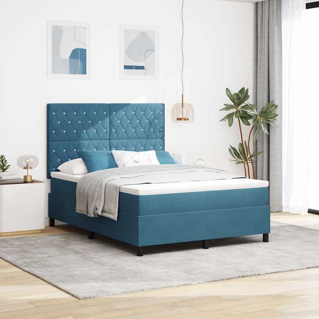 vidaXL Łóżko z sprężyną LED Ciemnoniebieski 160 x 200 cm Aksamit