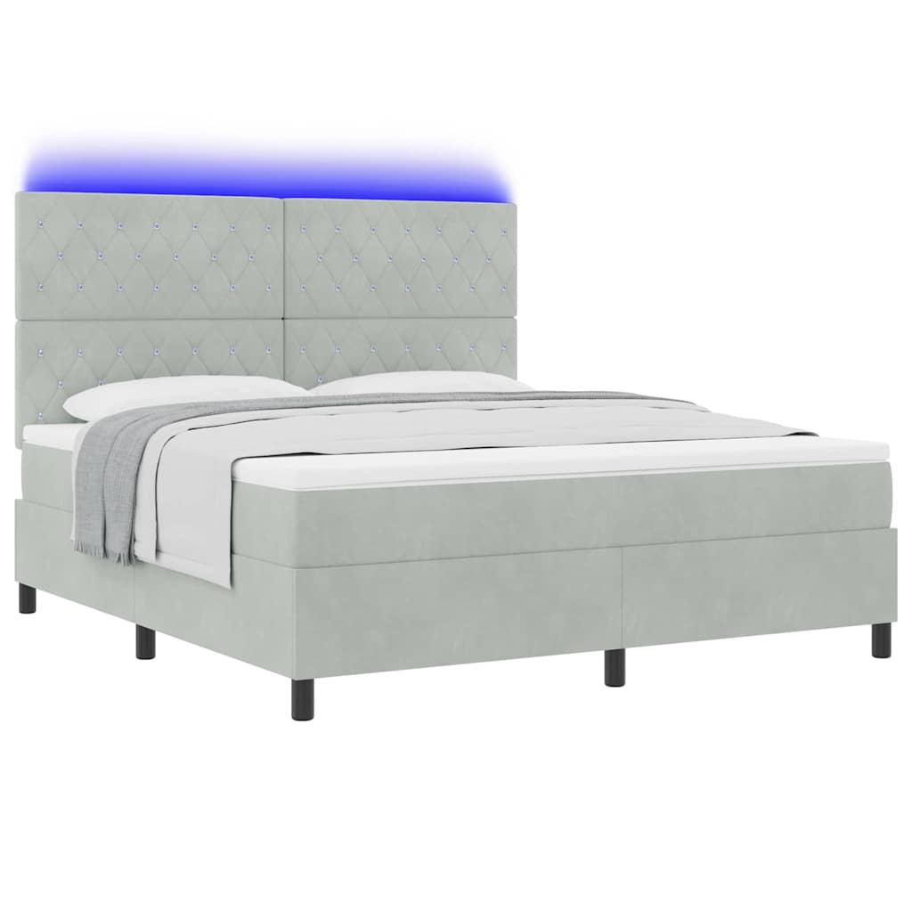 vidaXL Łóżko z sprężyną LED Jasnoszary 180 x 200 cm Aksamit
