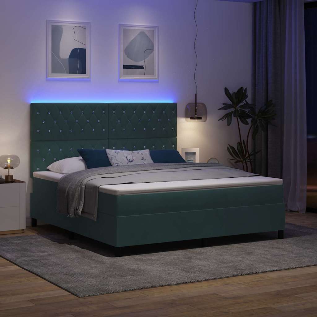 vidaXL Łóżko z sprężyną LED Ciemna zieleń 180 x 200 cm Aksamit