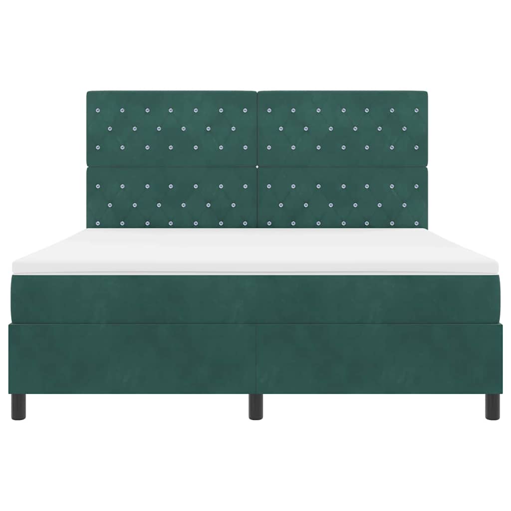 vidaXL Łóżko z sprężyną LED Ciemna zieleń 180 x 200 cm Aksamit