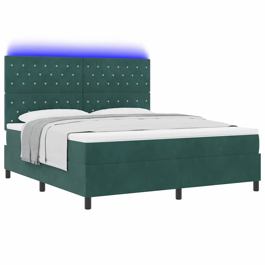 vidaXL Łóżko z sprężyną LED Ciemna zieleń 180 x 200 cm Aksamit