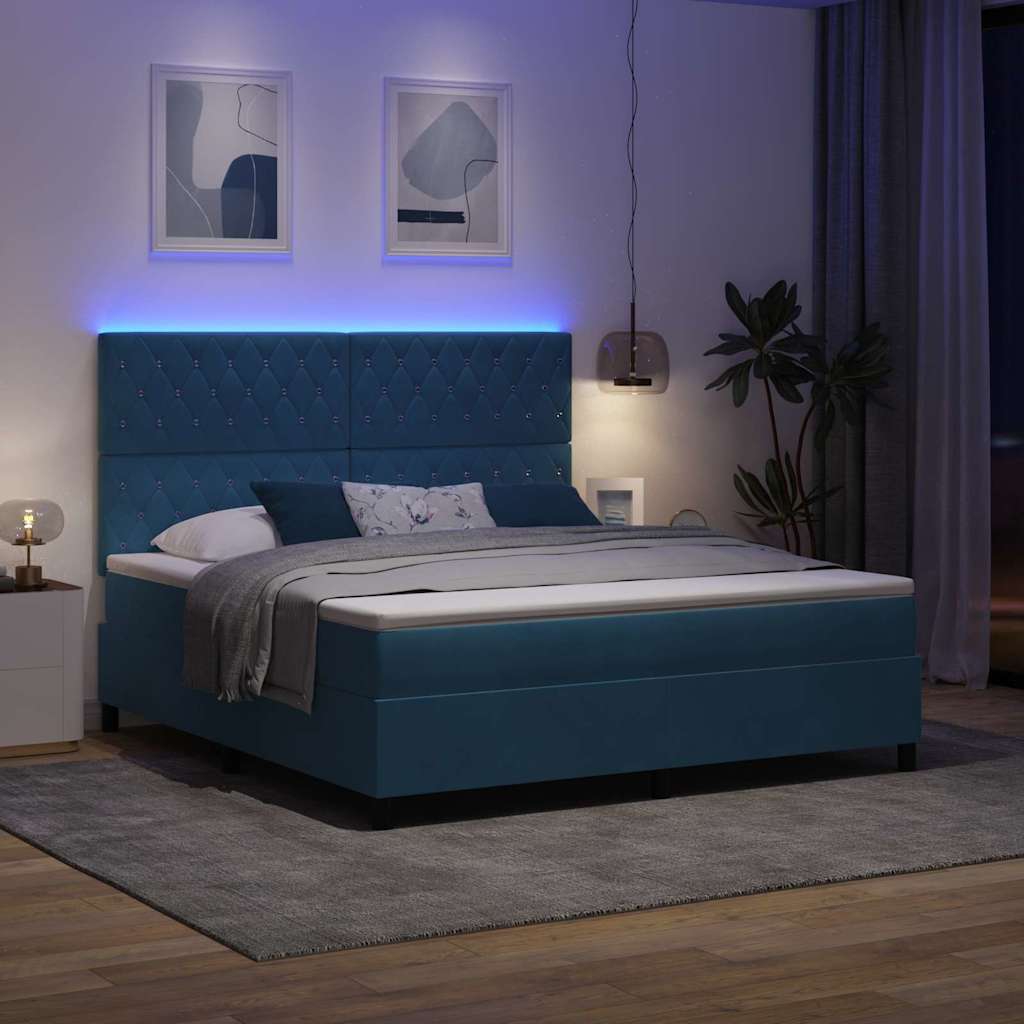 vidaXL Łóżko z sprężyną LED Ciemnoniebieski 180 x 200 cm Aksamit