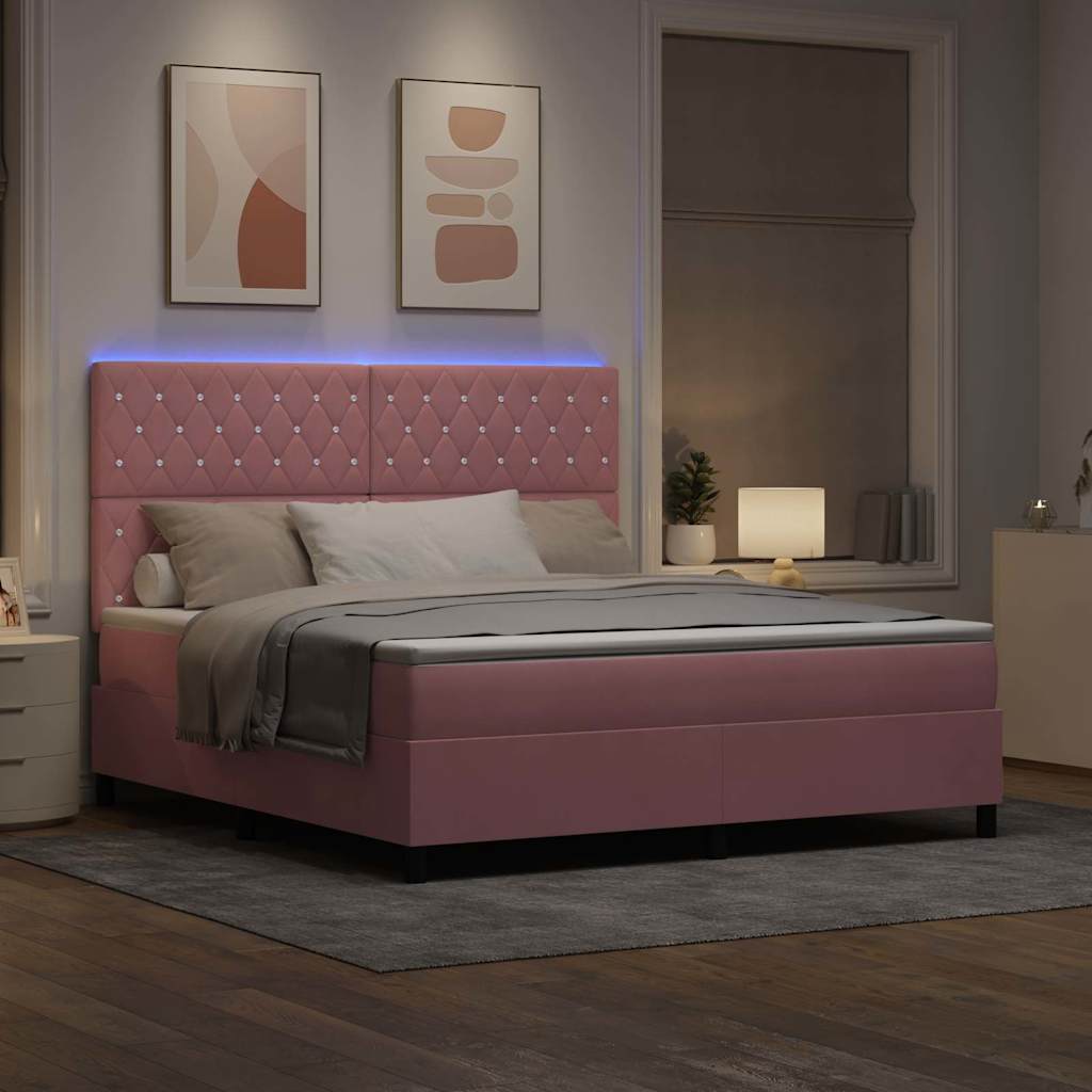 vidaXL Łóżko z sprężyną LED z materacem Różowy 180 x 200 cm Aksamit