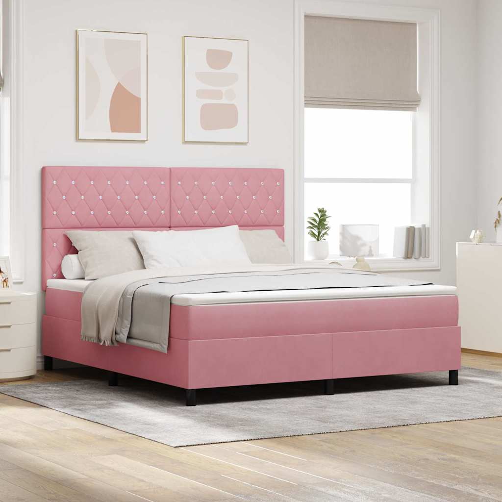 vidaXL Łóżko z sprężyną LED z materacem Różowy 180 x 200 cm Aksamit