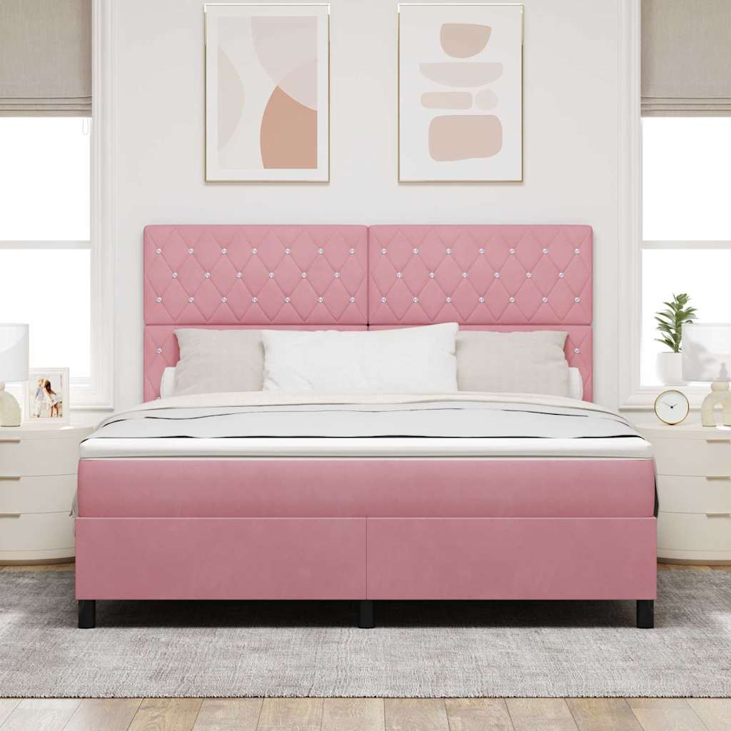 vidaXL Łóżko z sprężyną LED z materacem Różowy 180 x 200 cm Aksamit