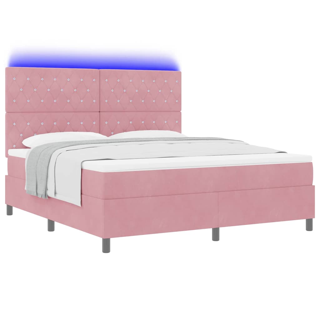 vidaXL Łóżko z sprężyną LED z materacem Różowy 180 x 200 cm Aksamit