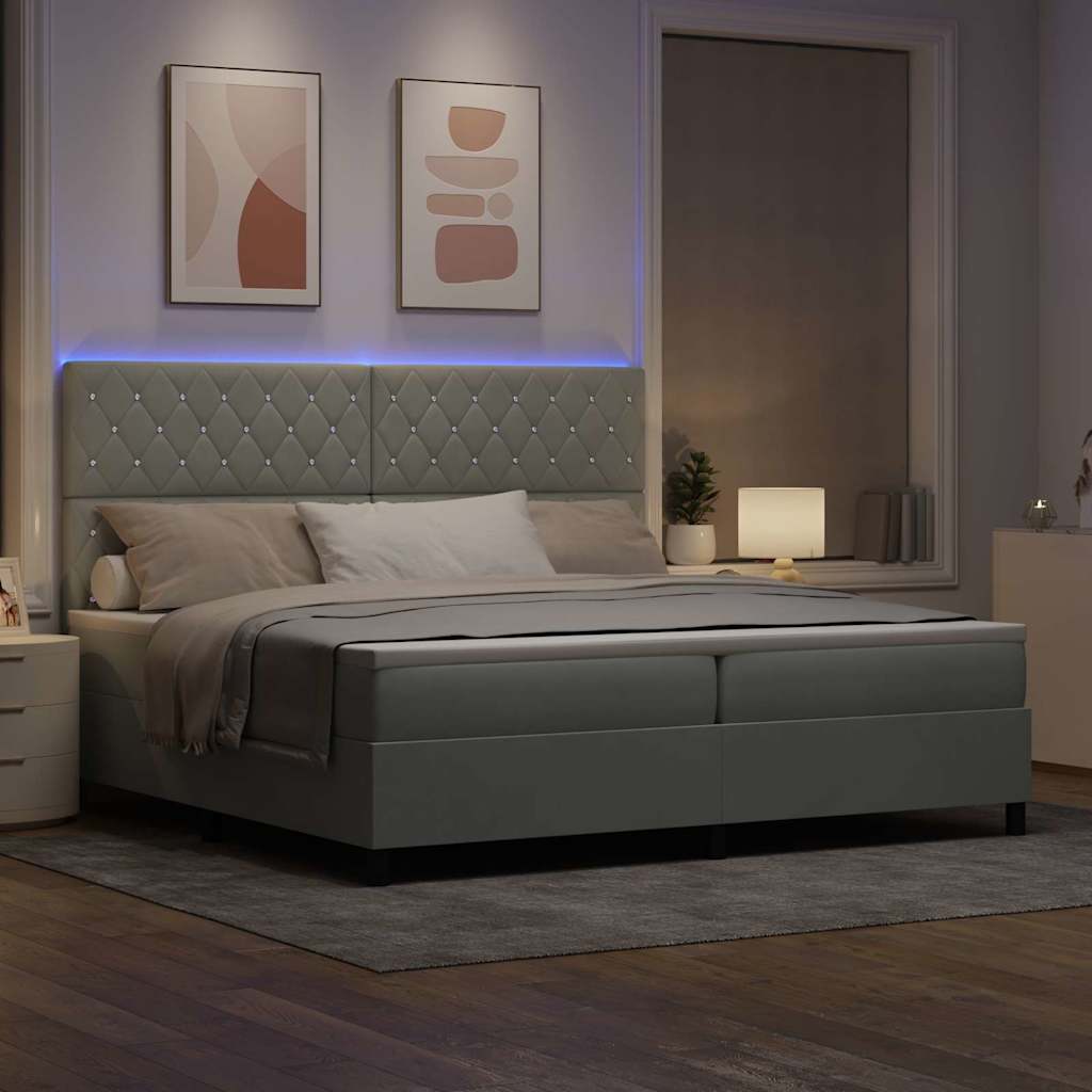 vidaXL Łóżko z sprężyną LED Jasnoszary 200 x 200 cm Aksamit
