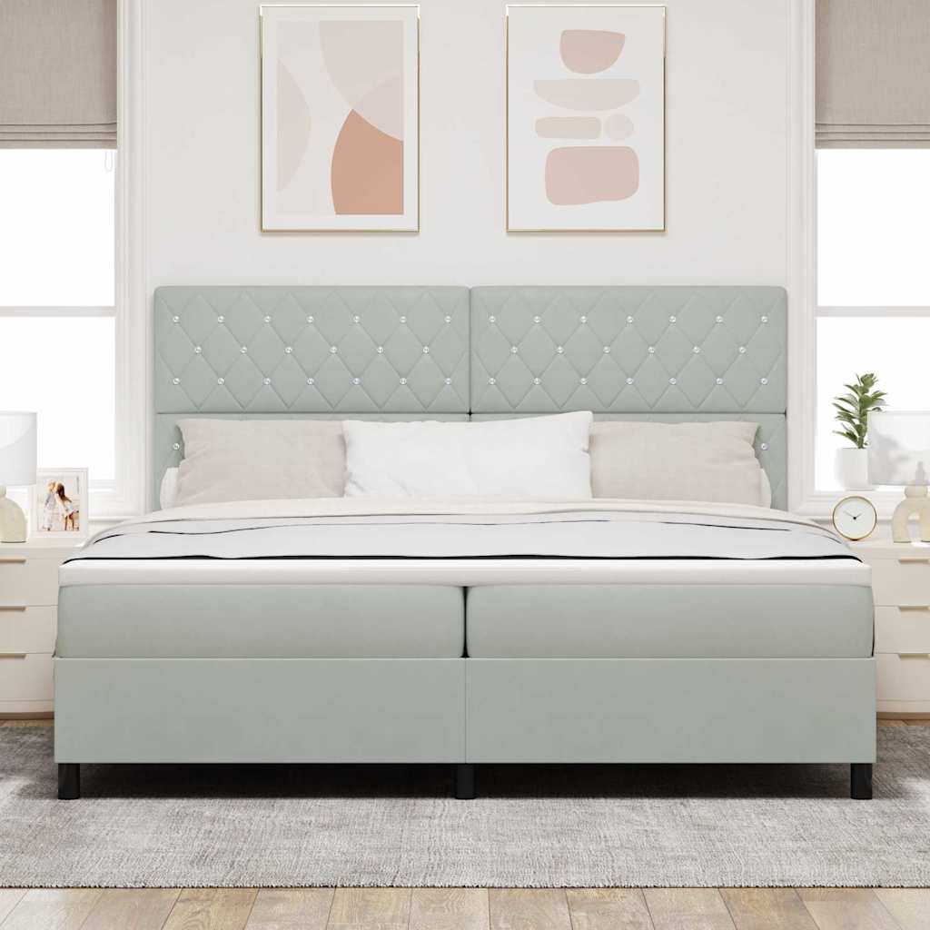 vidaXL Łóżko z sprężyną LED Jasnoszary 200 x 200 cm Aksamit