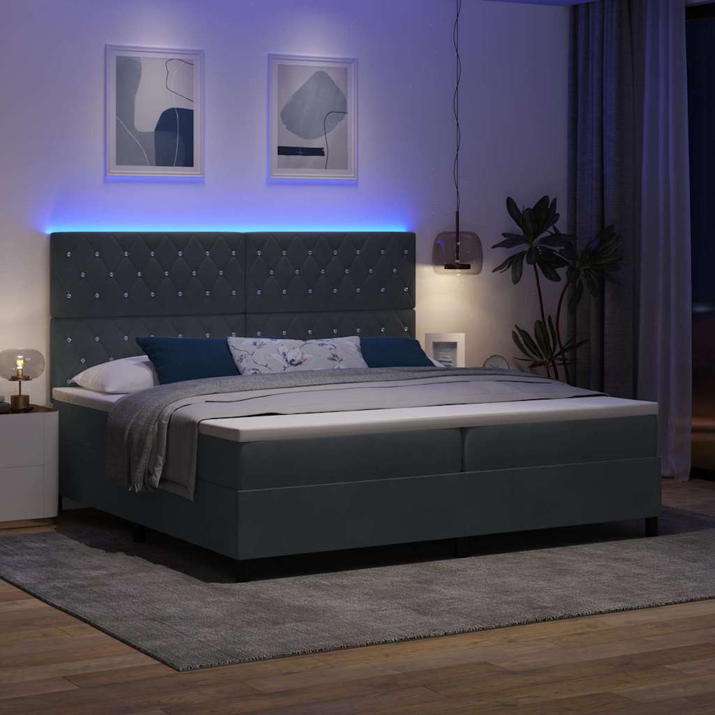 vidaXL Łóżko z sprężyną LED Ciemnoszary 200 x 200 cm Aksamit