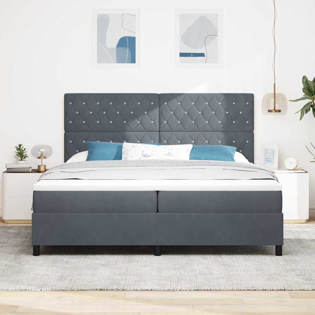 vidaXL Łóżko z sprężyną LED Ciemnoszary 200 x 200 cm Aksamit