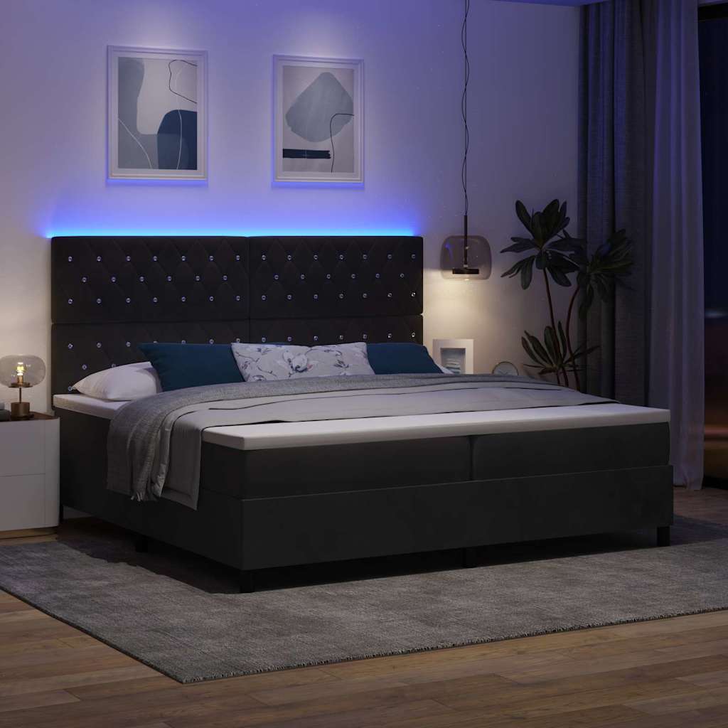 vidaXL Łóżko z sprężyną LED z materacem Czarny 200 x 200 cm Aksamit