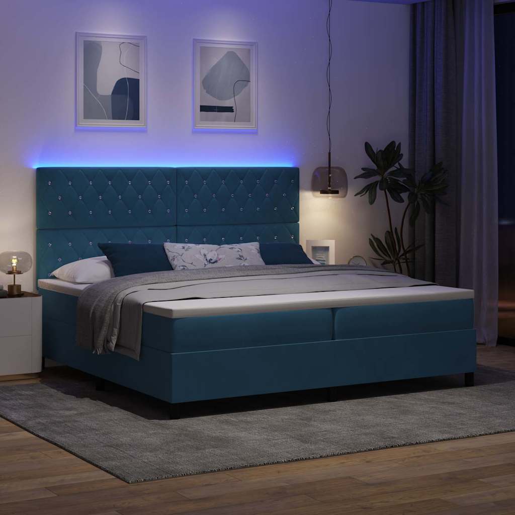 vidaXL Łóżko z sprężyną LED Ciemnoniebieski 200 x 200 cm Aksamit