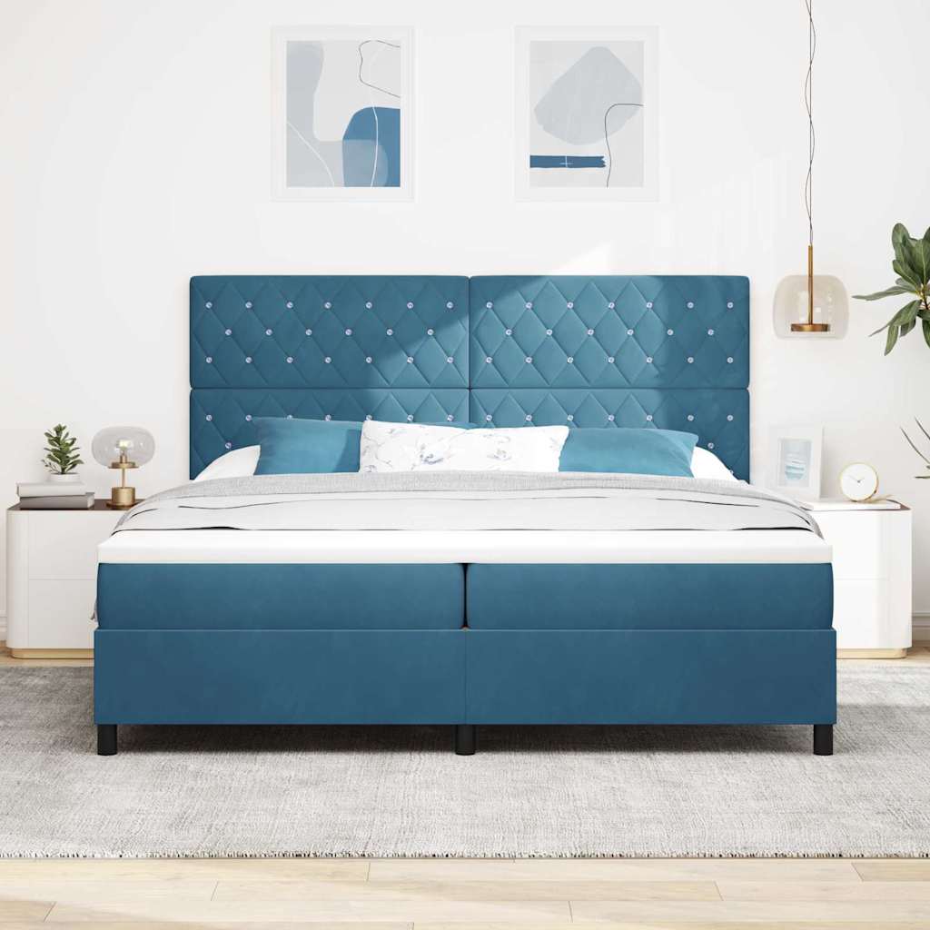 vidaXL Łóżko z sprężyną LED Ciemnoniebieski 200 x 200 cm Aksamit