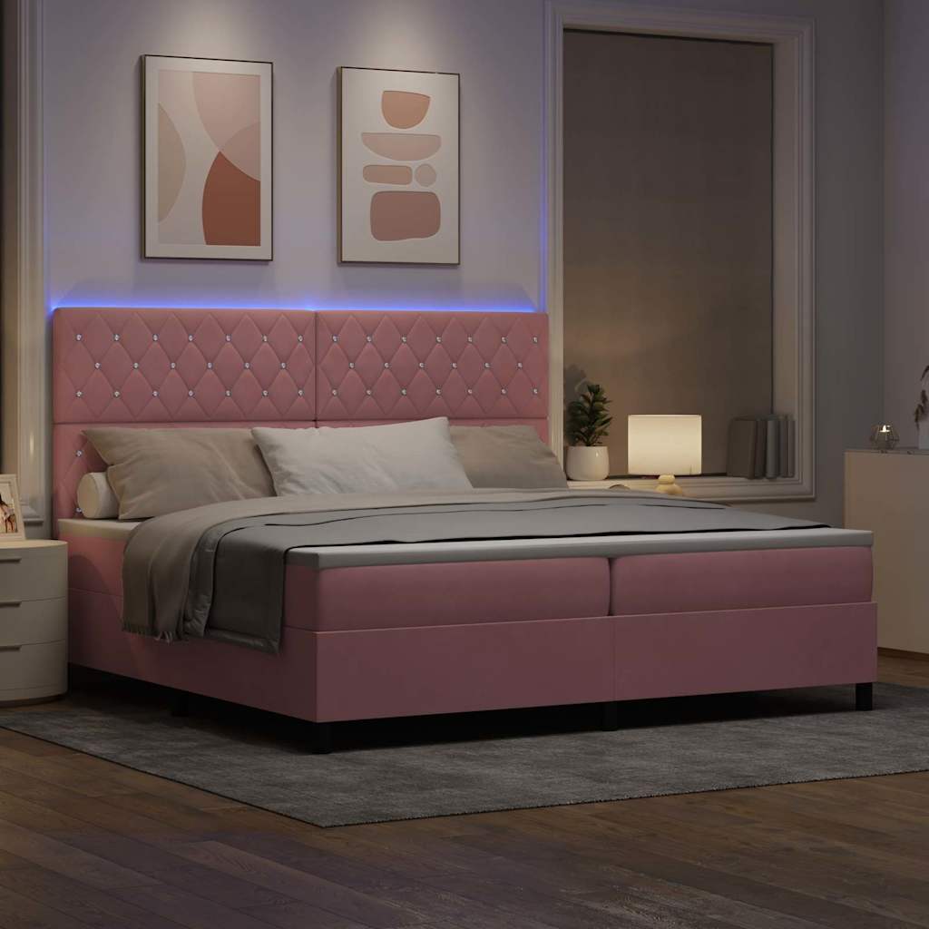 vidaXL Łóżko z sprężyną LED z materacem Różowy 200 x 200 cm Aksamit
