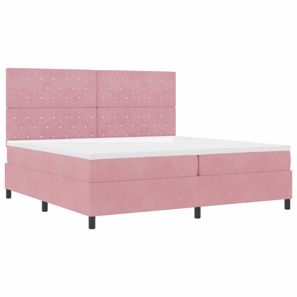 vidaXL Łóżko z sprężyną LED z materacem Różowy 200 x 200 cm Aksamit
