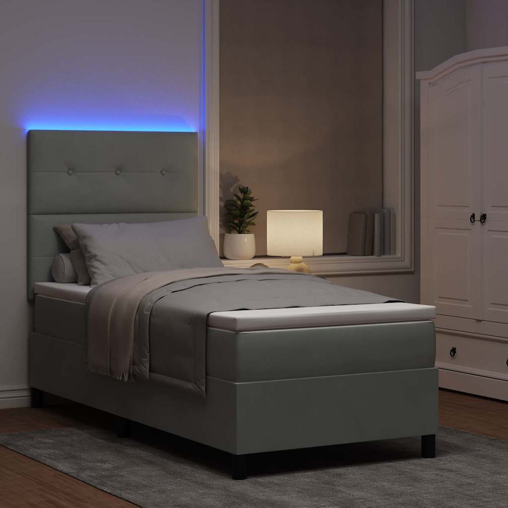 vidaXL Łóżko z sprężyną LED z materacem Jasnoszary 80 x 200 cm Aksamit