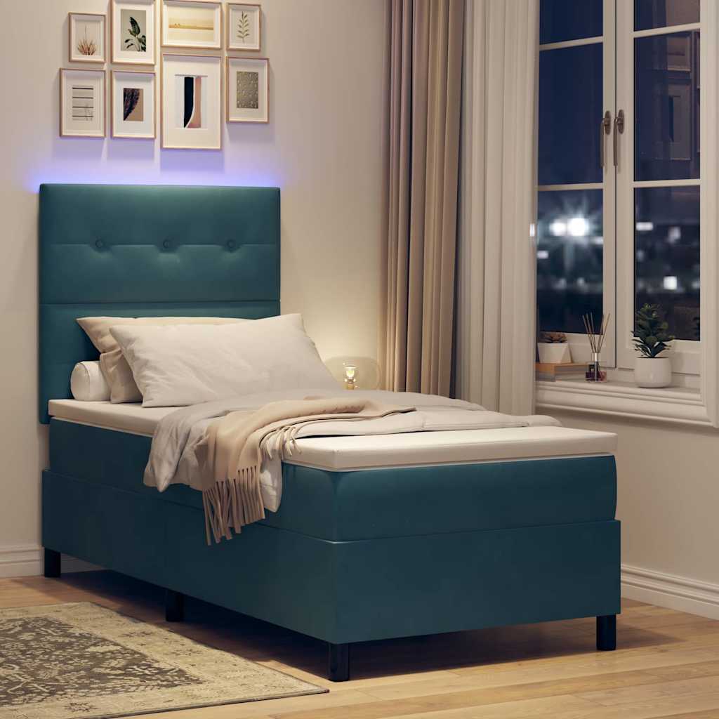 vidaXL Łóżko z sprężyną LED Ciemnoniebieski 80 x 200 cm Aksamit