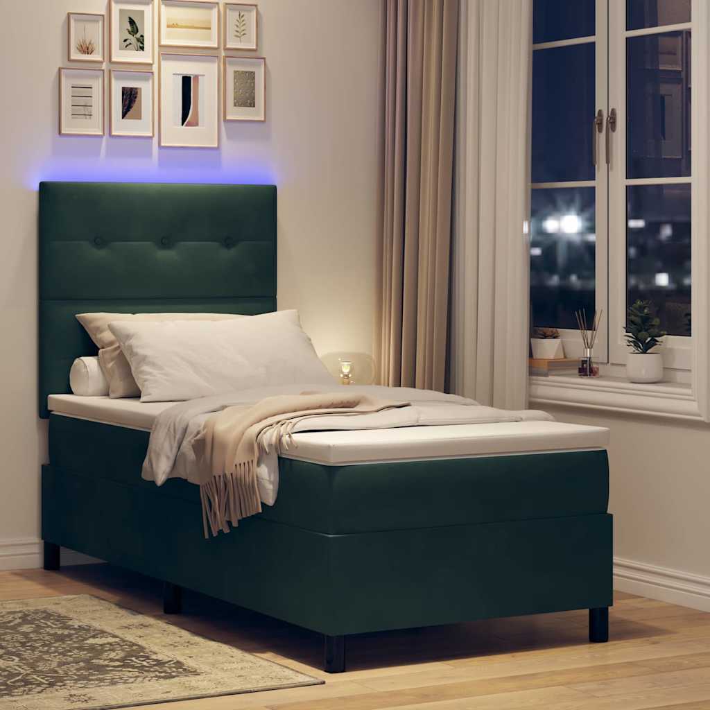 vidaXL Łóżko z sprężyną LED Ciemna zieleń 90 x 190 cm Aksamit