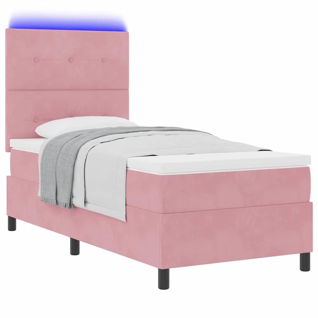 vidaXL Łóżko z sprężyną LED Z zagłówkiem Różowy 90 x 190 cm Aksamit