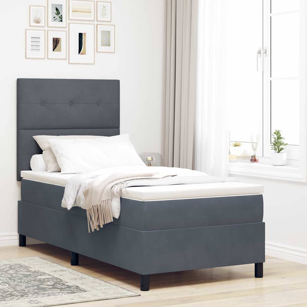 vidaXL Łóżko z sprężyną LED Ciemnoszary 90 x 200 cm Aksamit