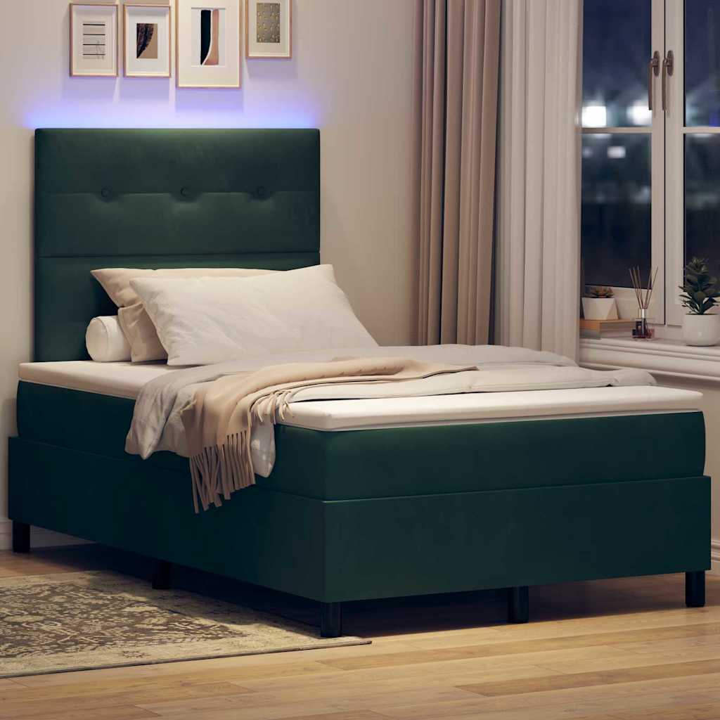 vidaXL Łóżko z sprężyną LED Ciemna zieleń 120 x 200 cm Aksamit