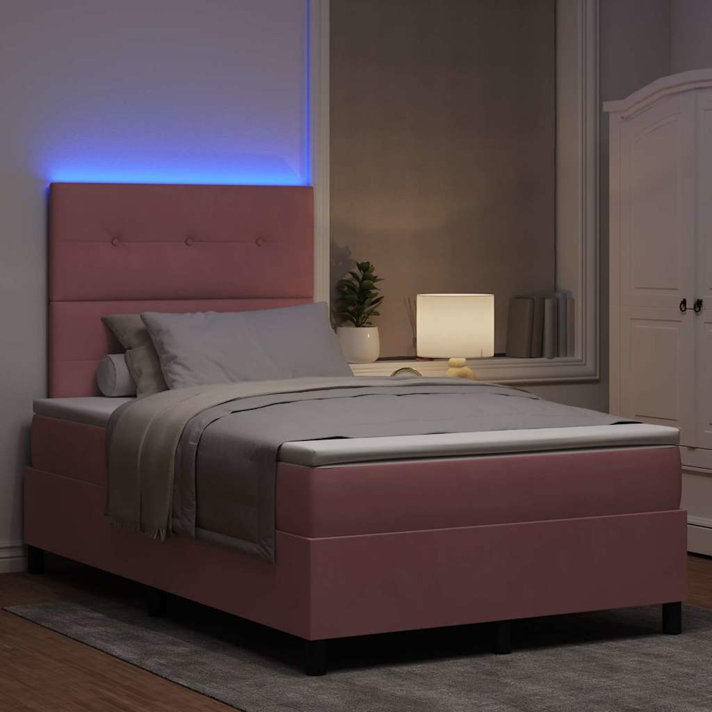 vidaXL Łóżko z sprężyną LED z materacem Różowy 120 x 200 cm Aksamit