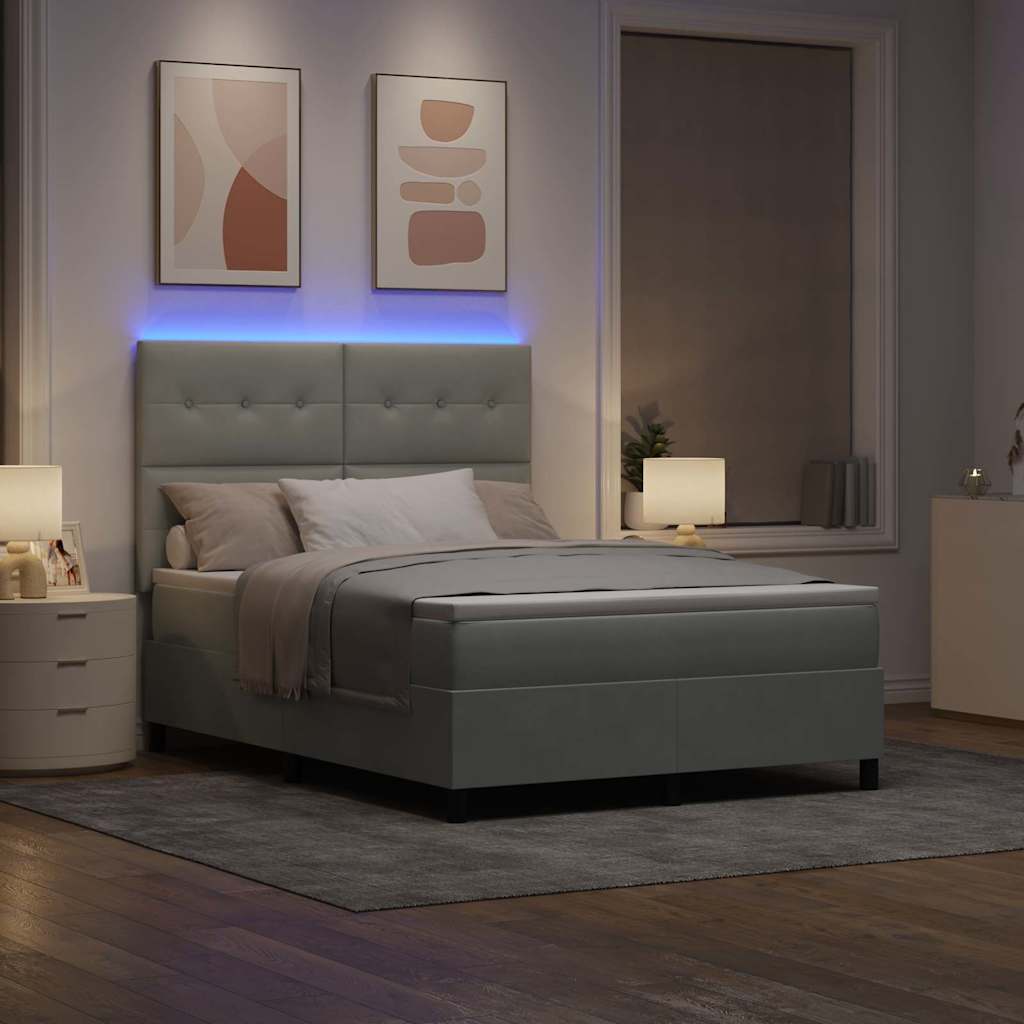 vidaXL Łóżko z sprężyną LED Jasnoszary 140 x 200 cm Aksamit