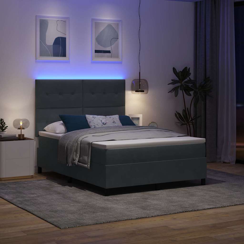 vidaXL Łóżko z sprężyną LED Ciemnoszary 140 x 200 cm Aksamit