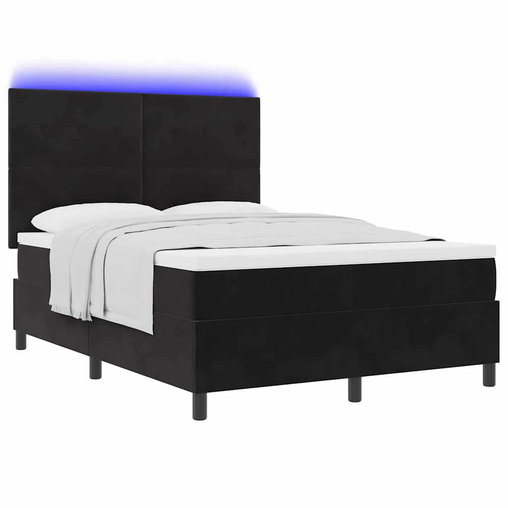 vidaXL Łóżko z sprężyną LED z materacem Czarny 140 x 200 cm Aksamit