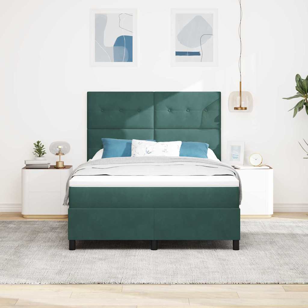 vidaXL Łóżko z sprężyną LED Ciemna zieleń 160 x 200 cm Aksamit