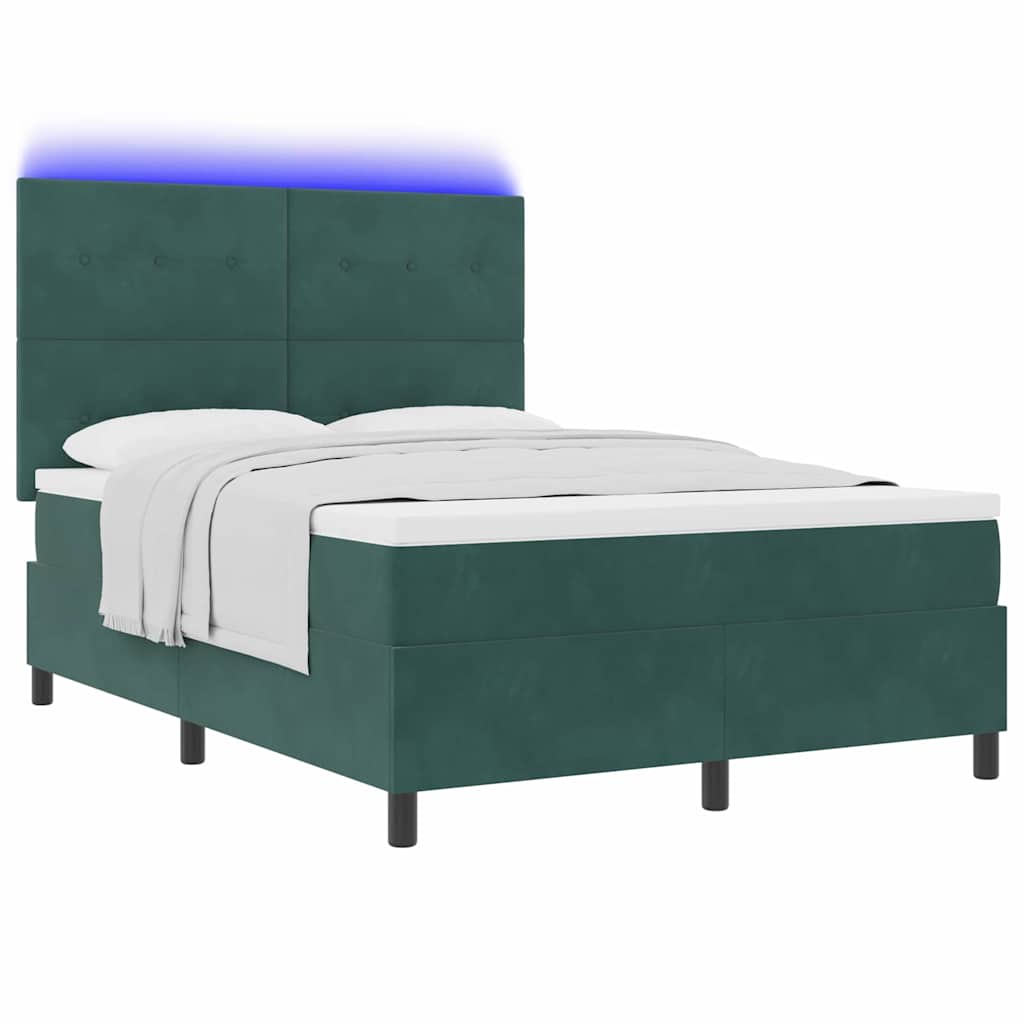 vidaXL Łóżko z sprężyną LED Ciemna zieleń 160 x 200 cm Aksamit