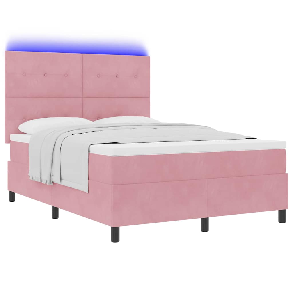 vidaXL Łóżko z sprężyną LED z materacem Różowy 160 x 200 cm Aksamit