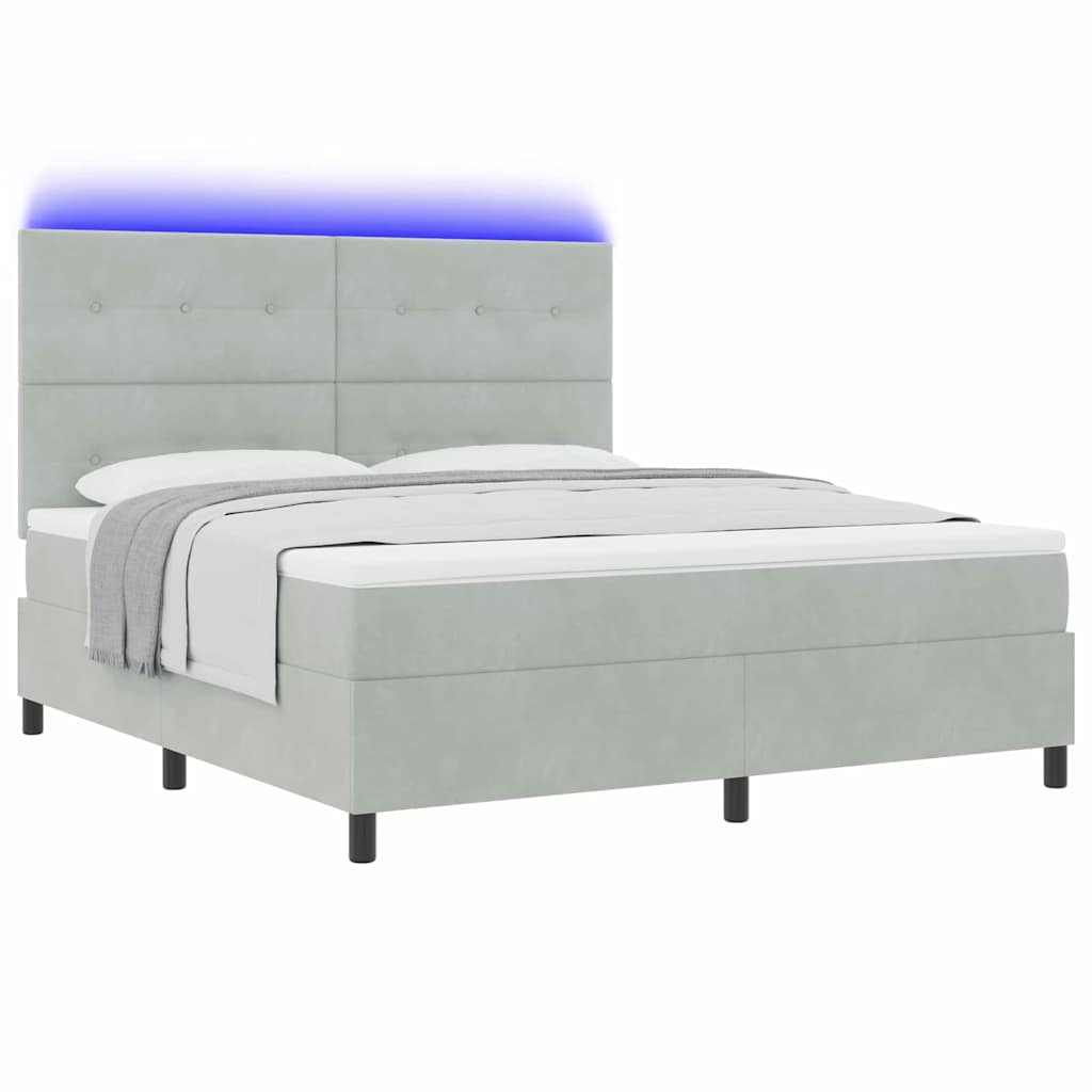 vidaXL Łóżko z sprężyną LED Jasnoszary 180 x 200 cm Aksamit