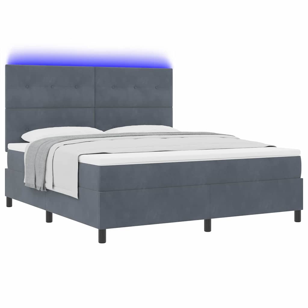 vidaXL Łóżko z sprężyną LED Ciemnoszary 180 x 200 cm Aksamit