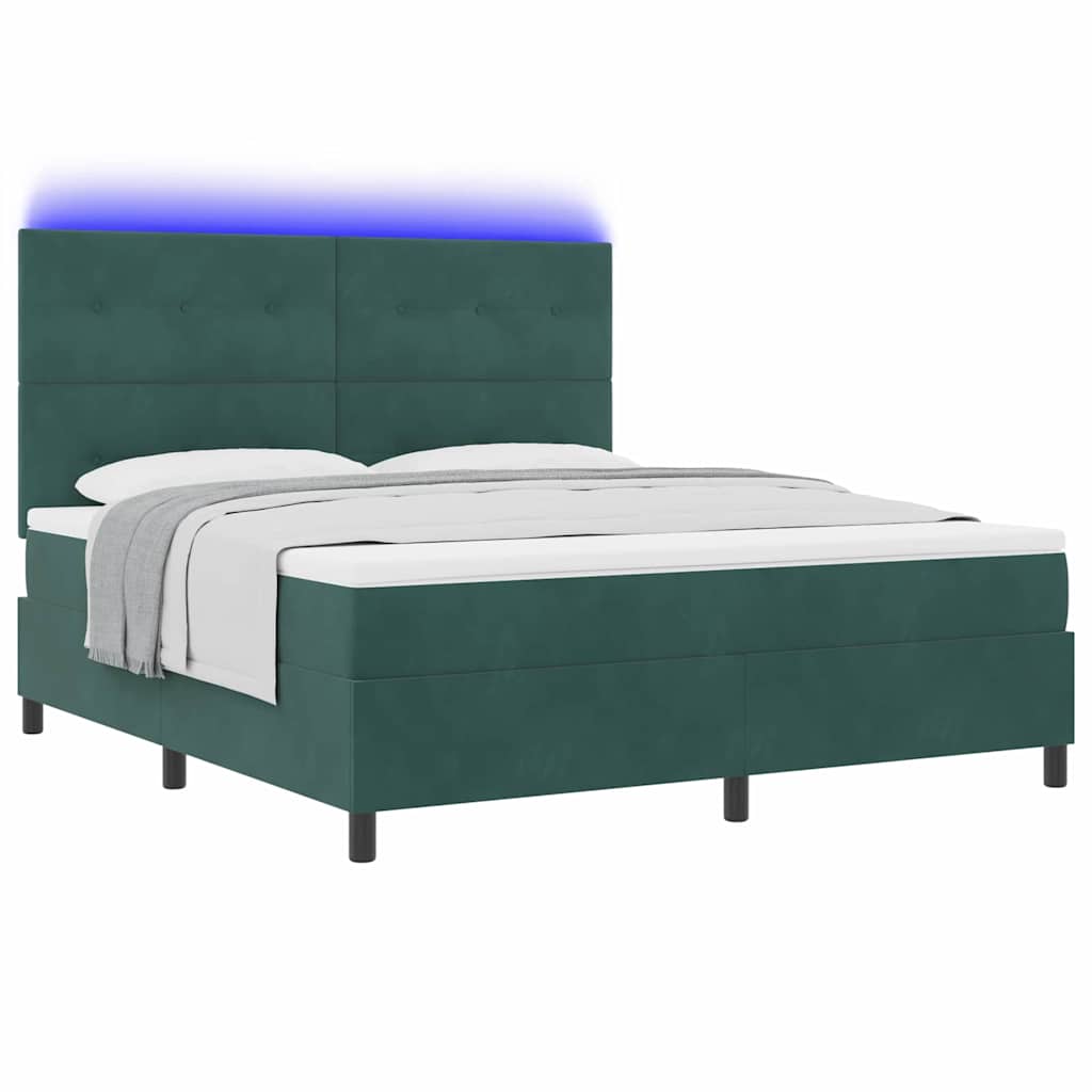vidaXL Łóżko z sprężyną LED Ciemna zieleń 180 x 200 cm Aksamit