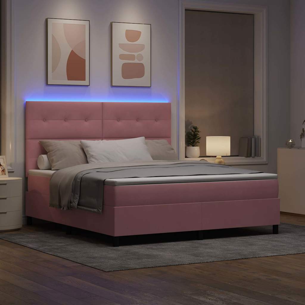 vidaXL Łóżko z sprężyną LED z materacem Różowy 180 x 200 cm Aksamit