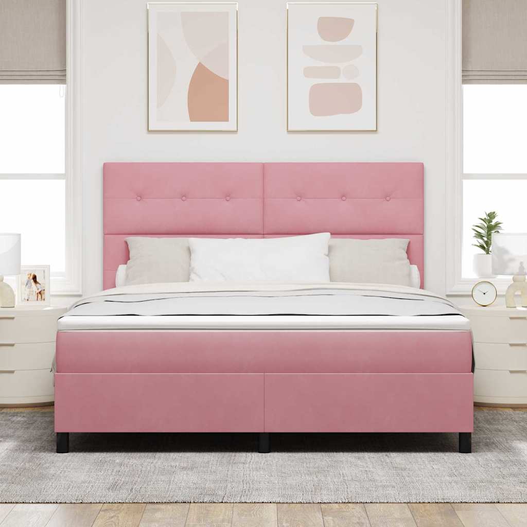 vidaXL Łóżko z sprężyną LED z materacem Różowy 180 x 200 cm Aksamit