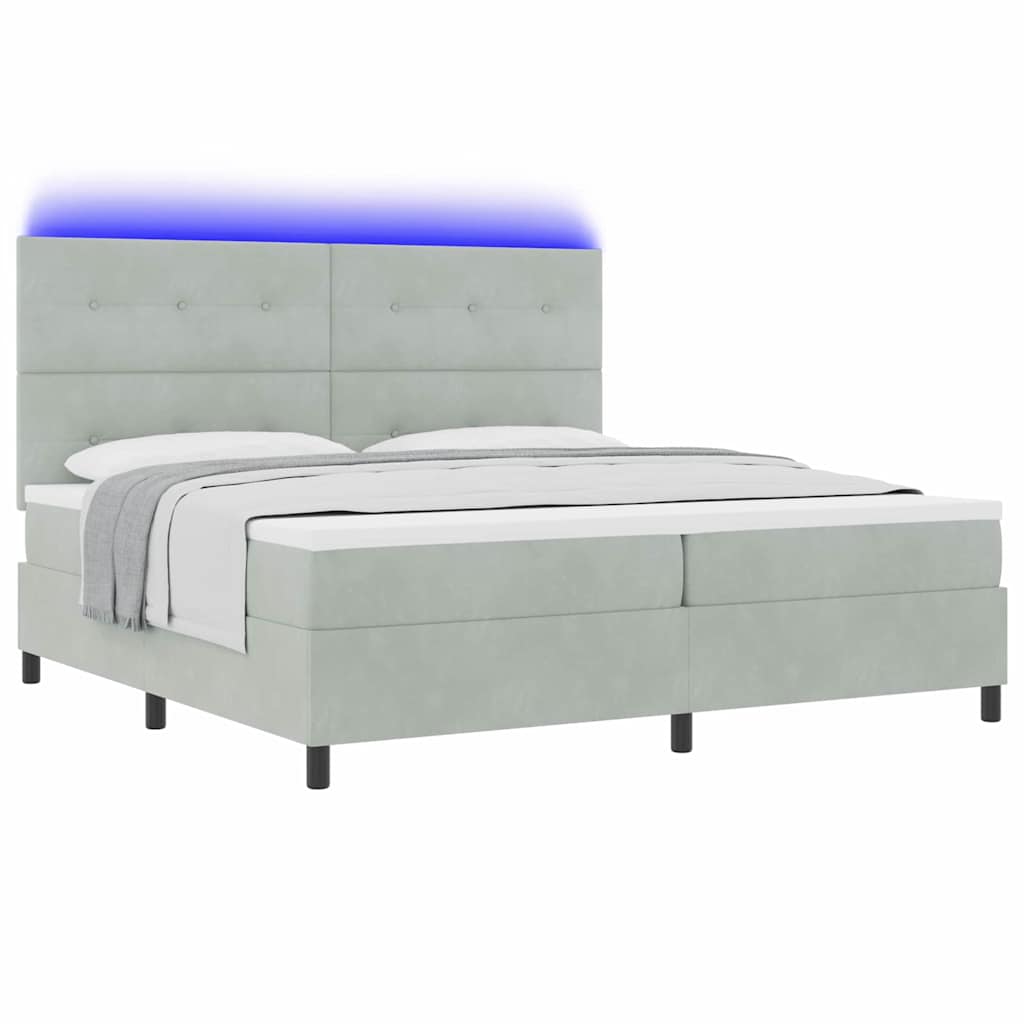 vidaXL Łóżko z sprężyną LED Jasnoszary 200 x 200 cm Aksamit