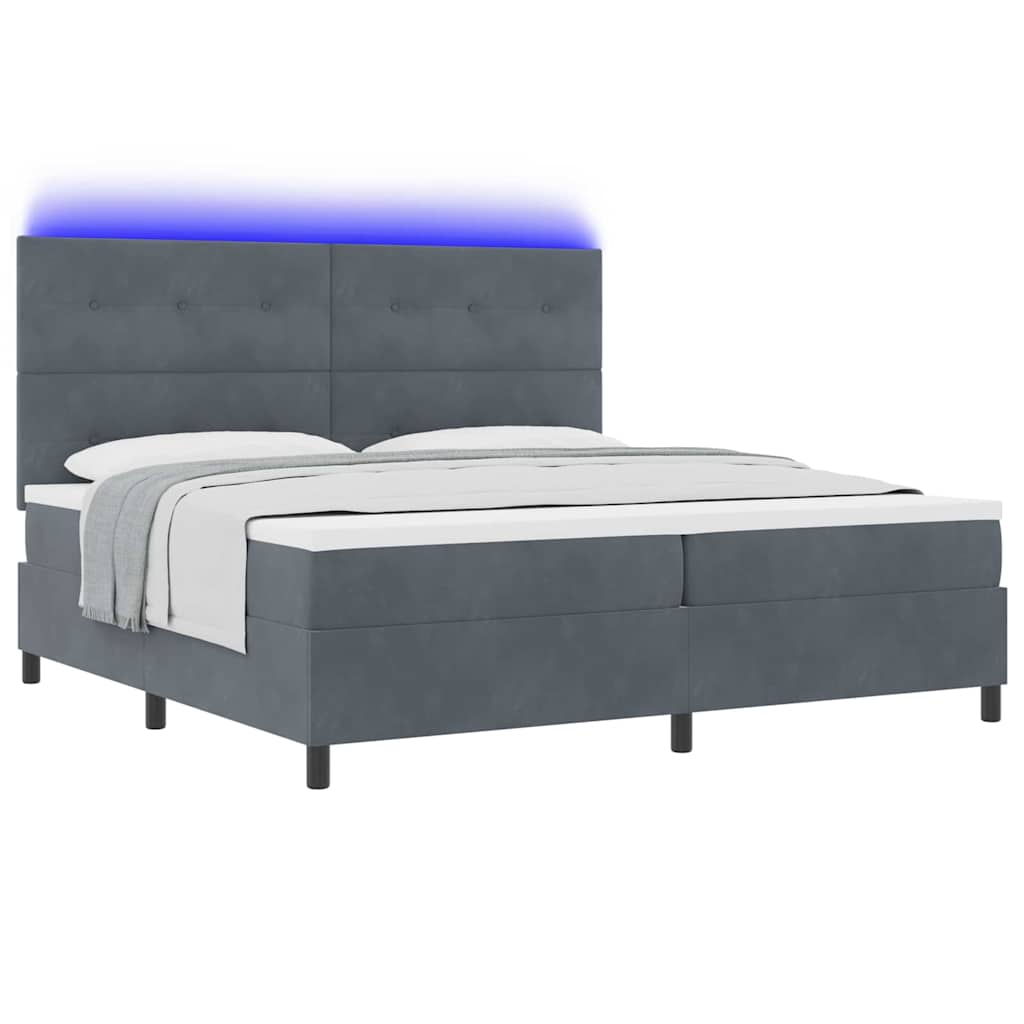 vidaXL Łóżko z sprężyną LED Ciemnoszary 200 x 200 cm Aksamit