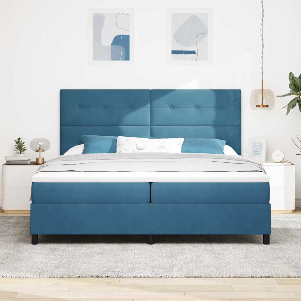 vidaXL Łóżko z sprężyną LED Ciemnoniebieski 200 x 200 cm Aksamit
