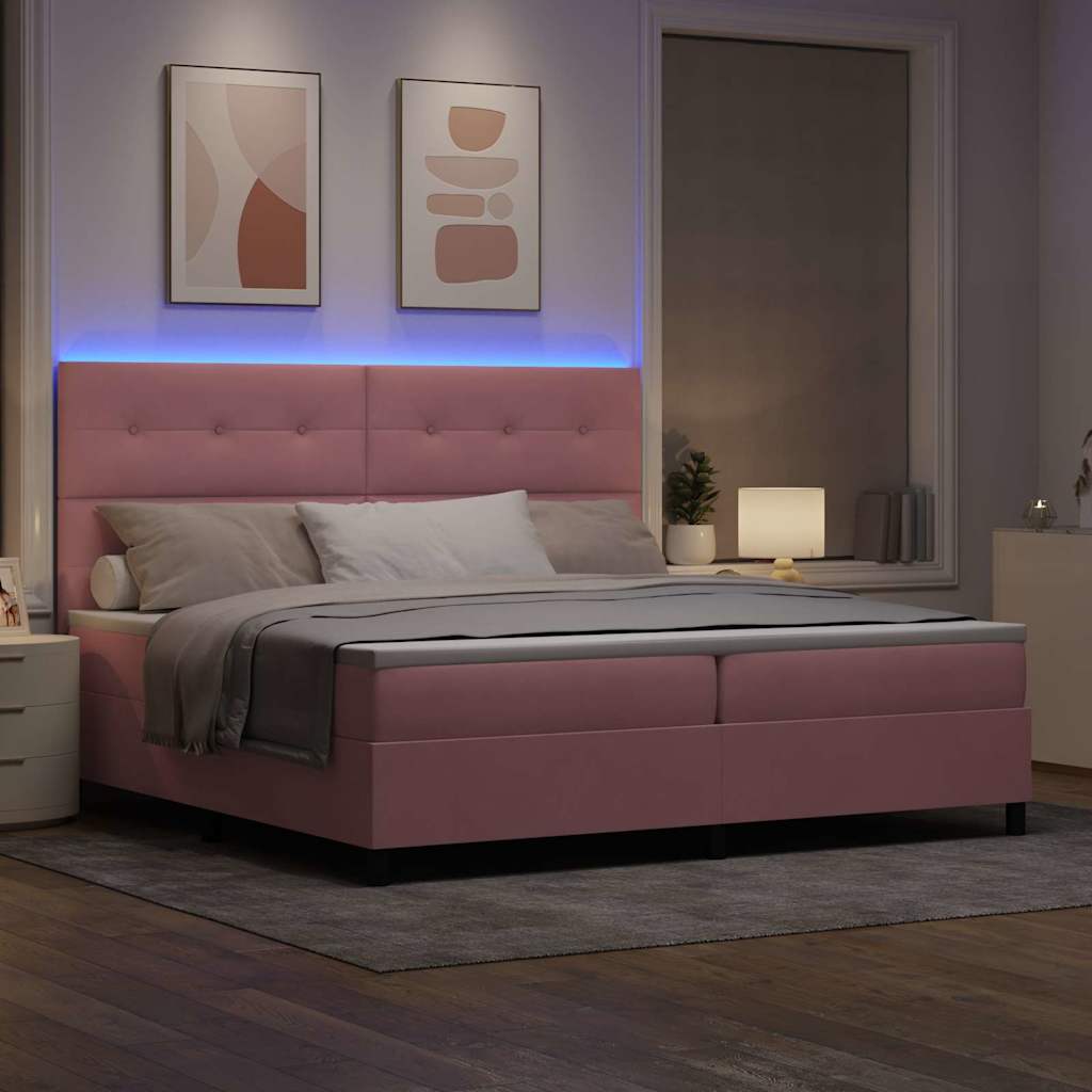 vidaXL Łóżko z sprężyną LED z materacem Różowy 200 x 200 cm Aksamit