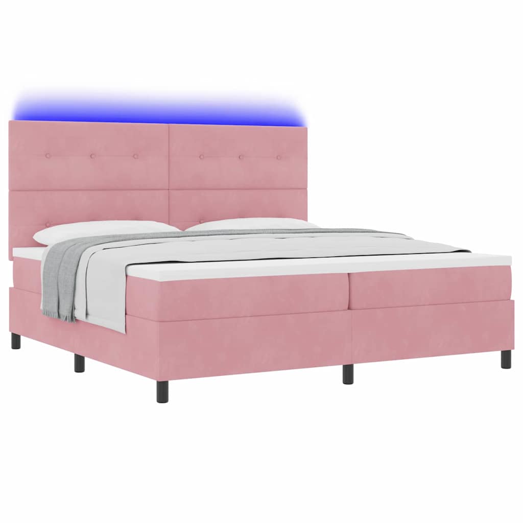 vidaXL Łóżko z sprężyną LED z materacem Różowy 200 x 200 cm Aksamit